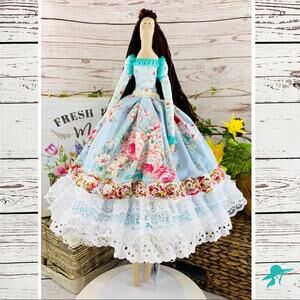 Tilda Doll blue pink rose layered skirt long hair